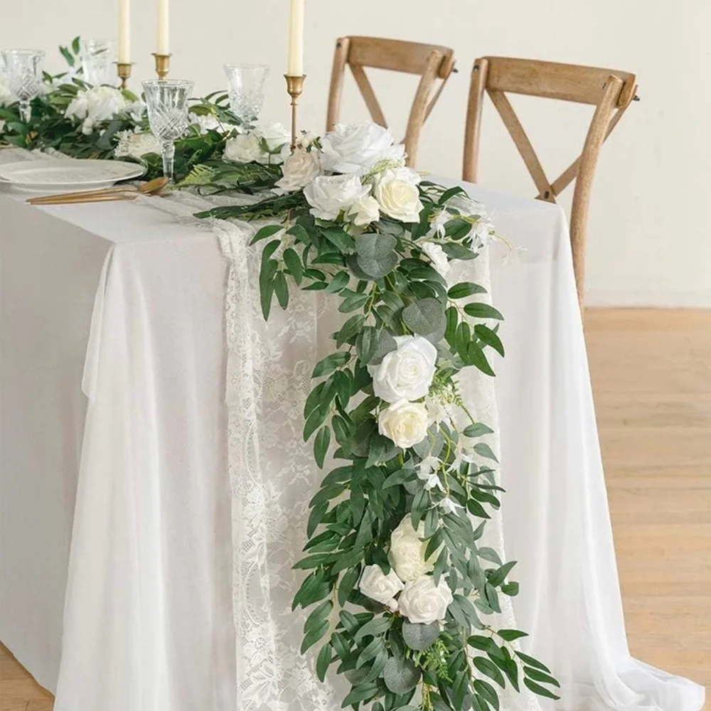 Ling's Moment 6' Head Table Garland in 'White & Sage'. This is brand new!